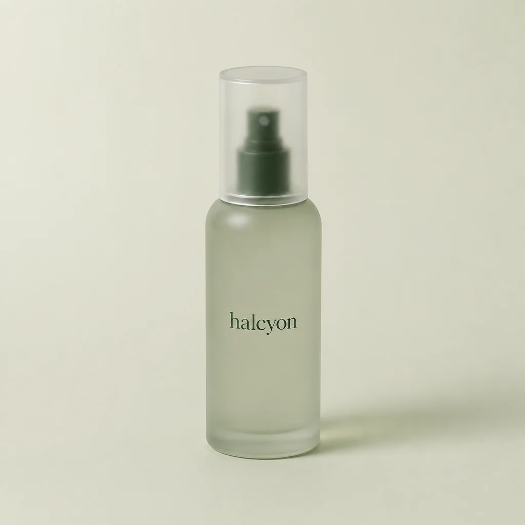 Soft green glass chamomile mist bottle